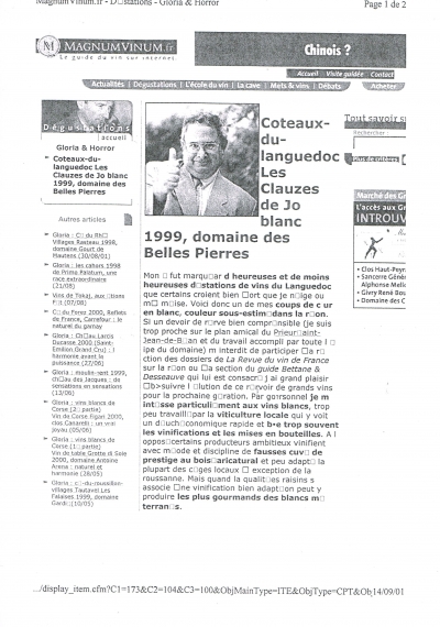 2001 - Magnumvinum.fr - Les clauzes de Jo blanc 1999