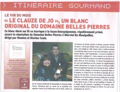 2010 - La Gazette - Le Clauze de Jo, un blanc original du domaine Belles Pierres