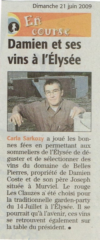 2009 - La Gazette - Damien et ses vins à l'Elysée