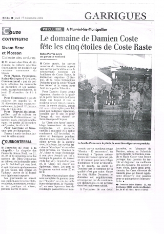 2002 - La Gazette - Le domaine de Damien Coste fête les cinq étoiles de Coste Raste