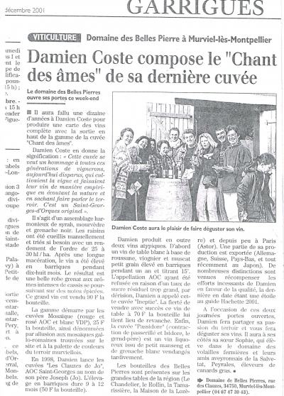 2001 - Midi Libre - Damien Coste compose Le Chant des Ames de sa dernière cuvée